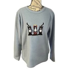 Cozy Winter Cathy Daniels Blue Fleece Cat Sweater Size S